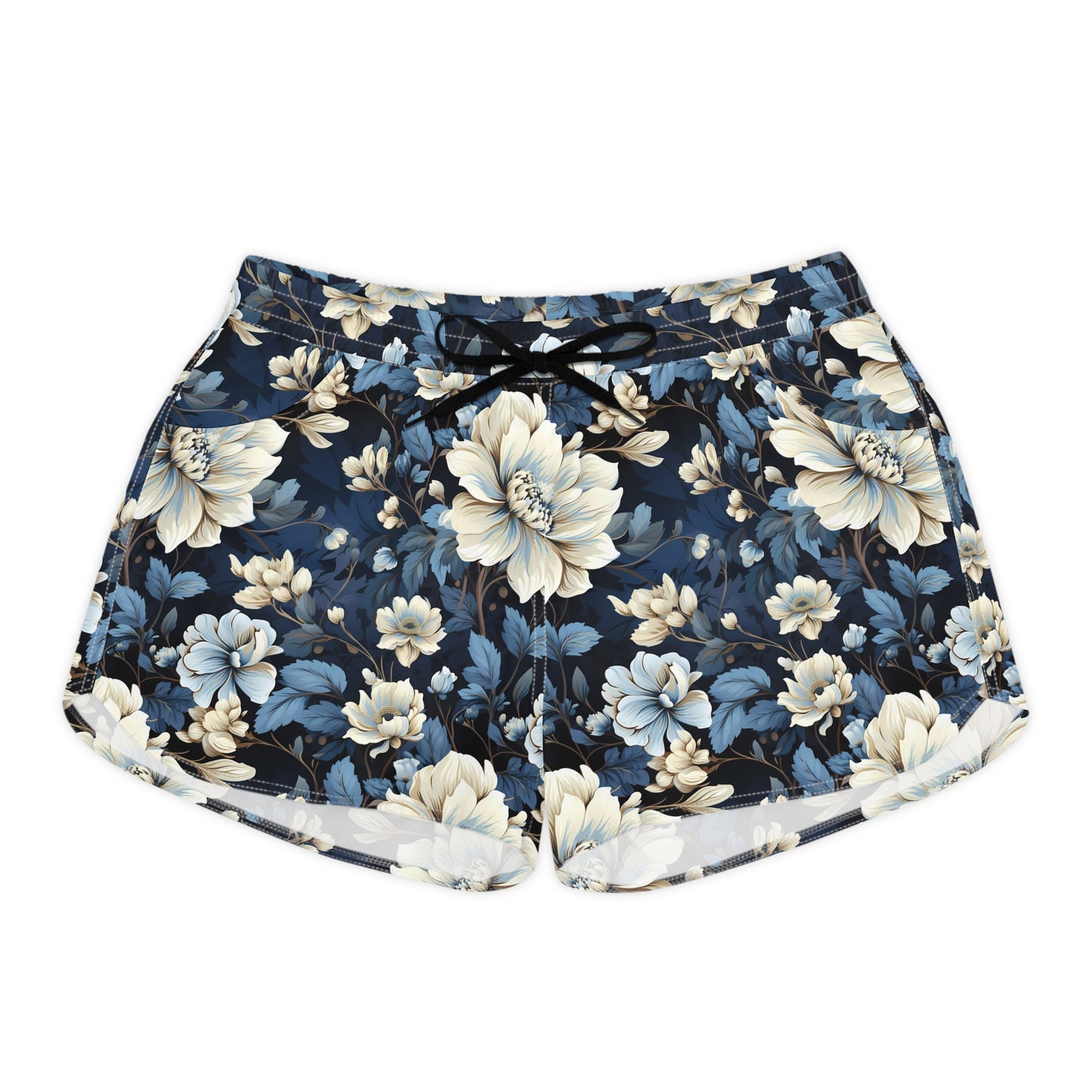 Women's Blue & White Floral Pattern Casual Shorts