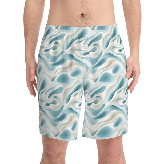 Men's Abstract Pastel Blue Elastic Beach Shorts