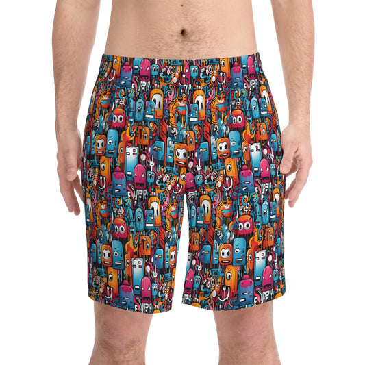 Men's Elastic Weird Graffiti Beach Shorts