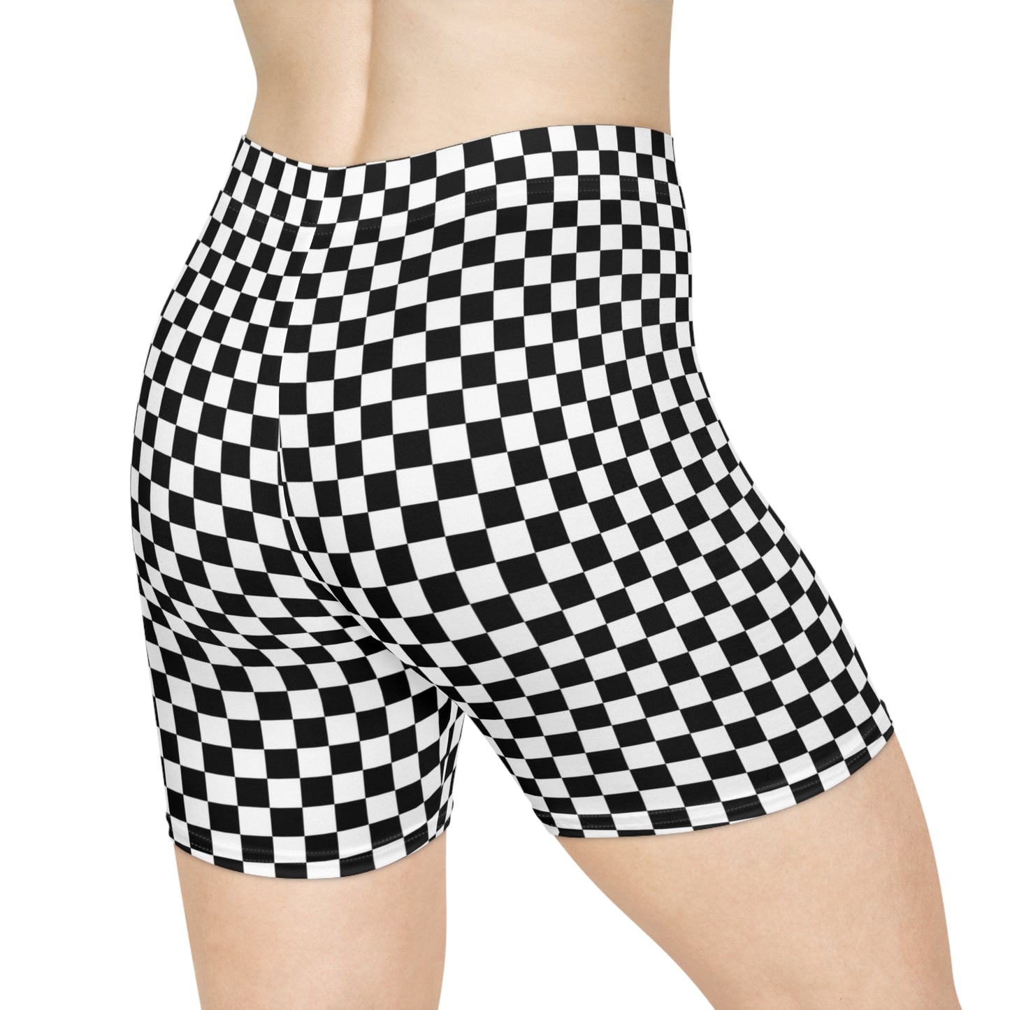 Women's B&W Checkered Biker Shorts