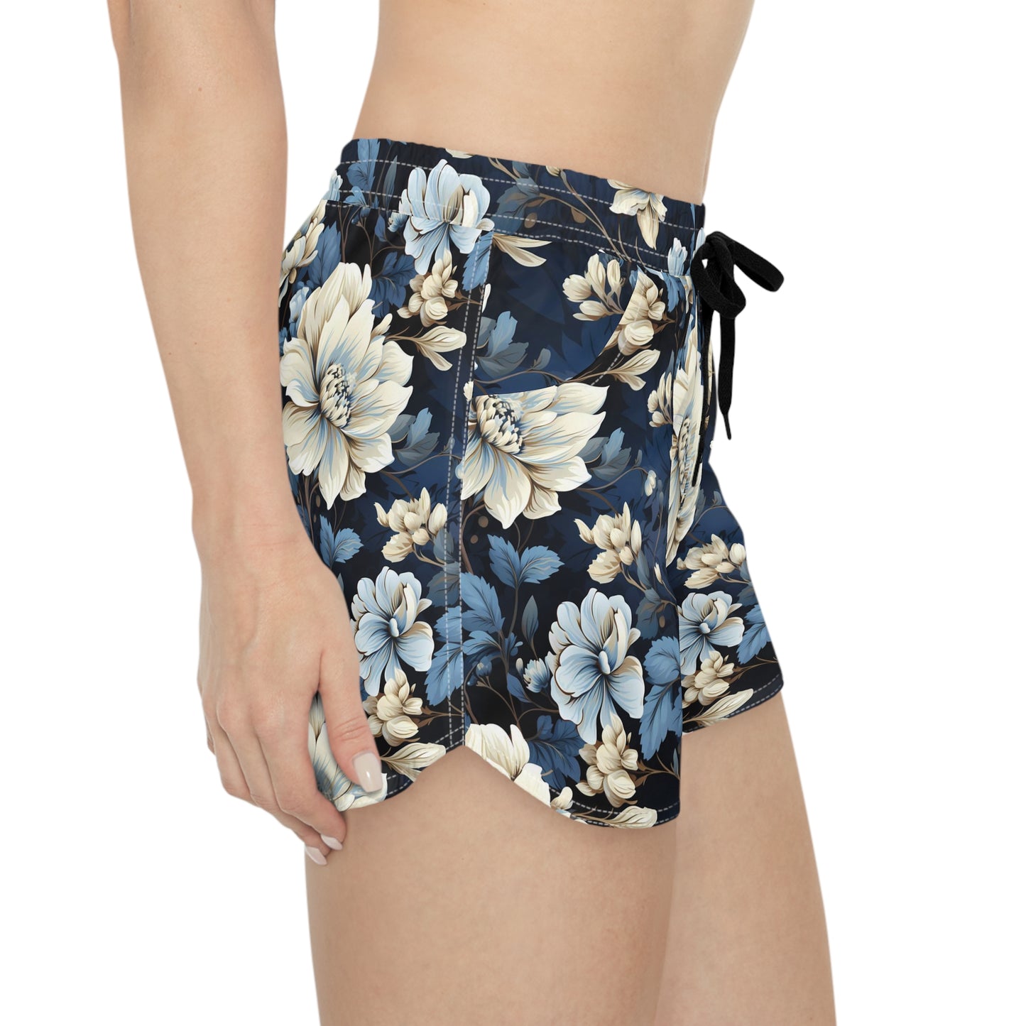 Women's Blue & White Floral Pattern Casual Shorts