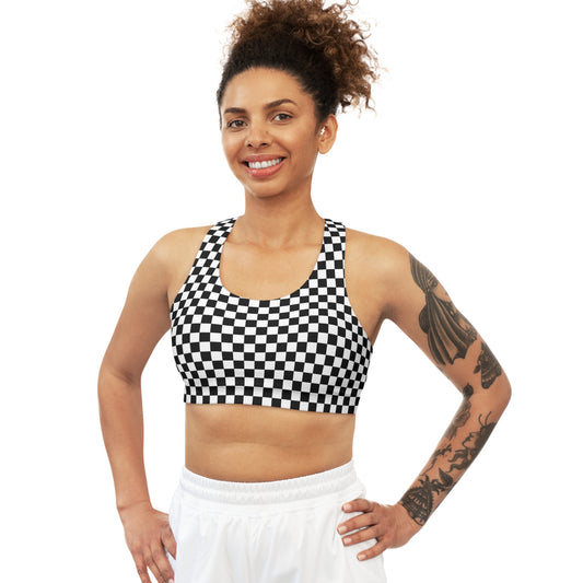 B&W Checkered Seamless Sports Bra