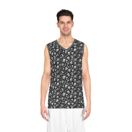 B&W Boneyard Pattern Basketball Jersey