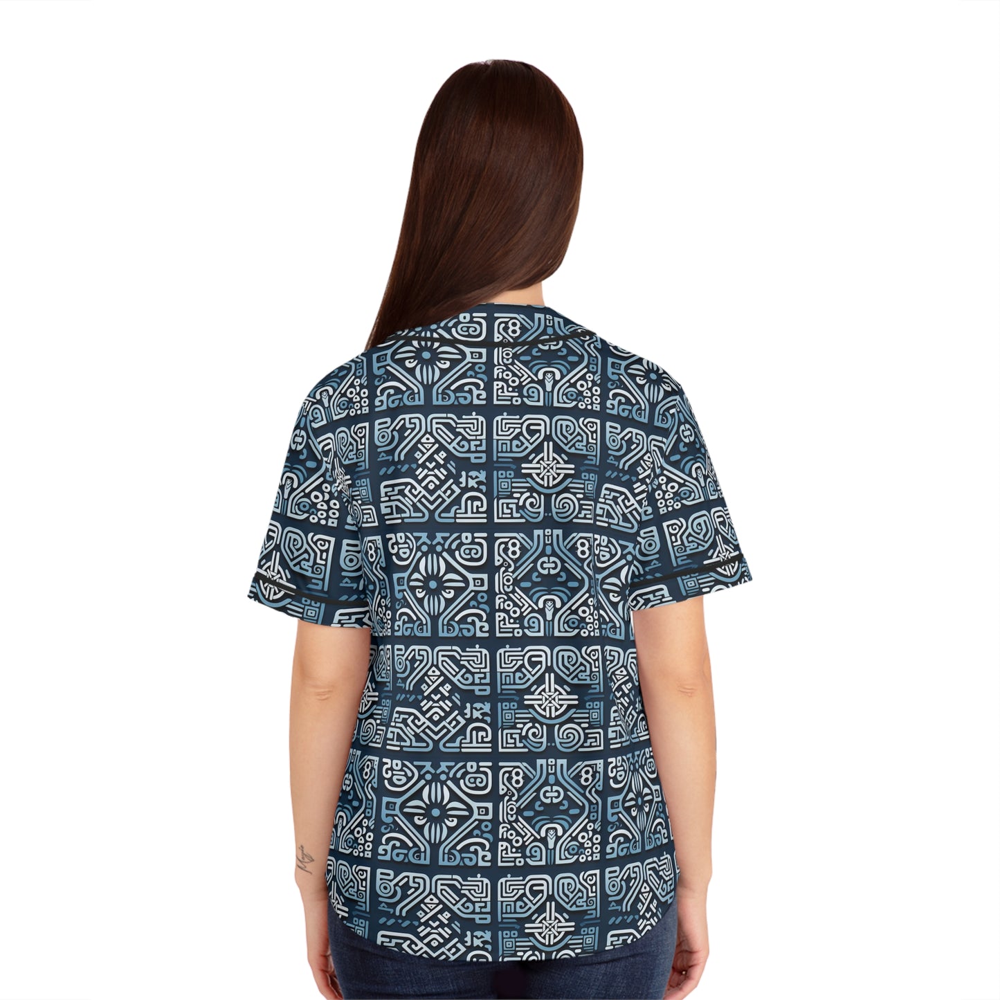 Women's Blue Celtic Pattern Baseball Jersey