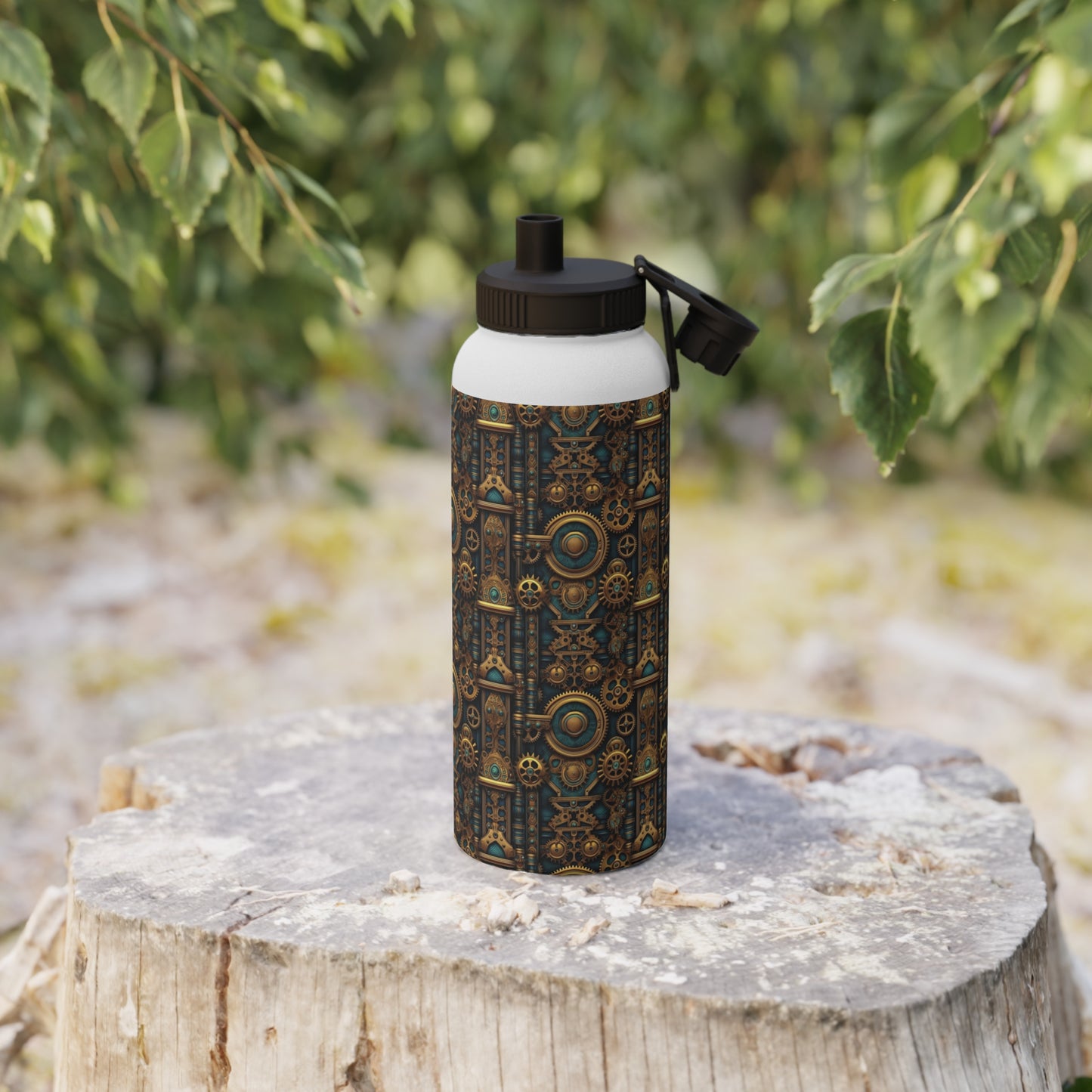 Steampunk Stainless Steel Water Bottle, Sports Lid