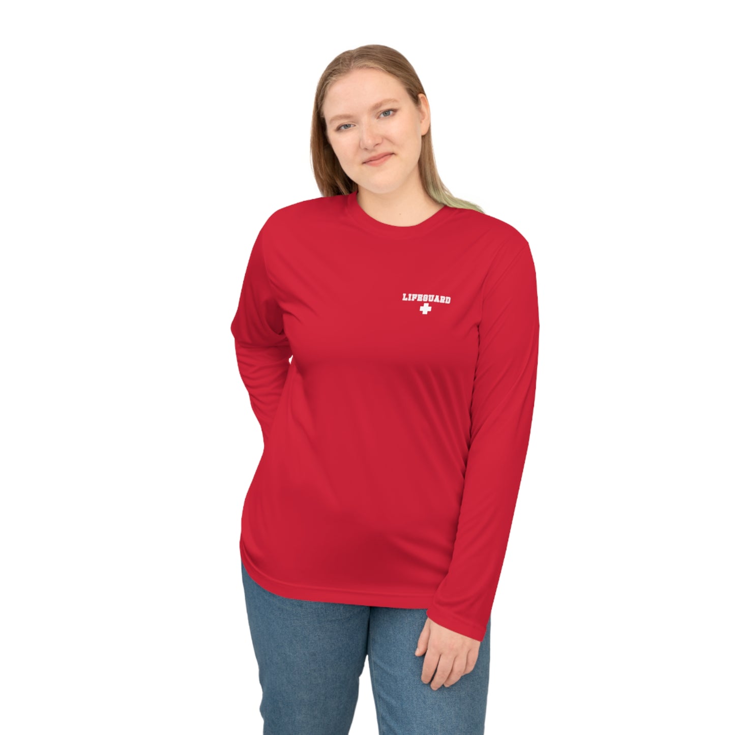 Two Sided Unisex Red Lifeguard Long Sleeve Shirt