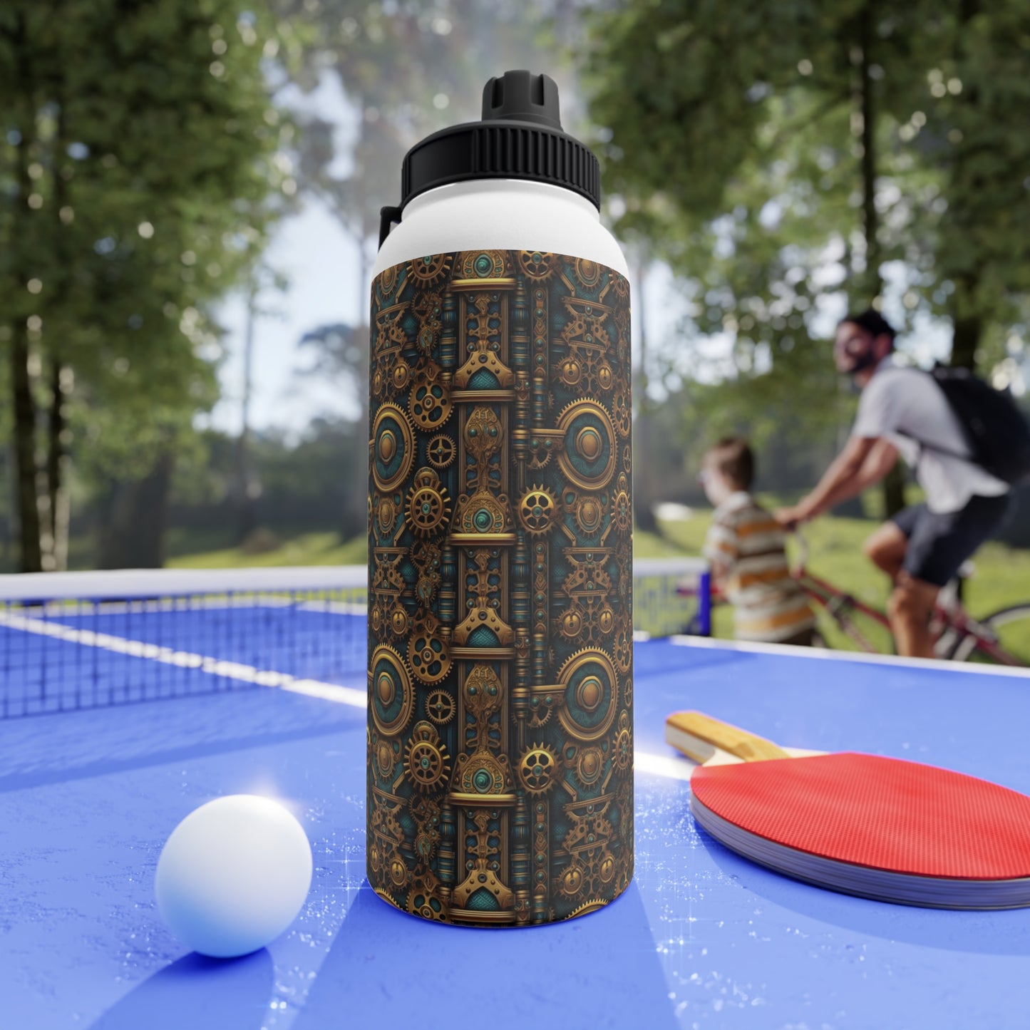 Steampunk Stainless Steel Water Bottle, Sports Lid