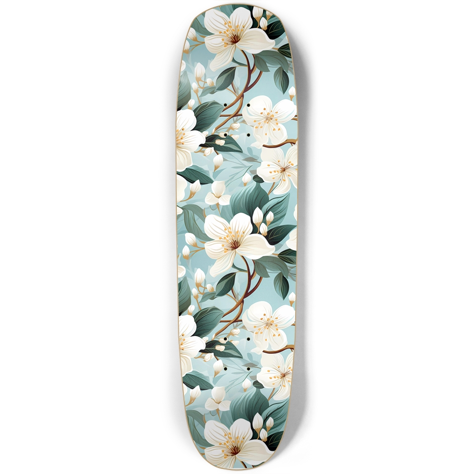 White Plumeria Retro Style Skateboard