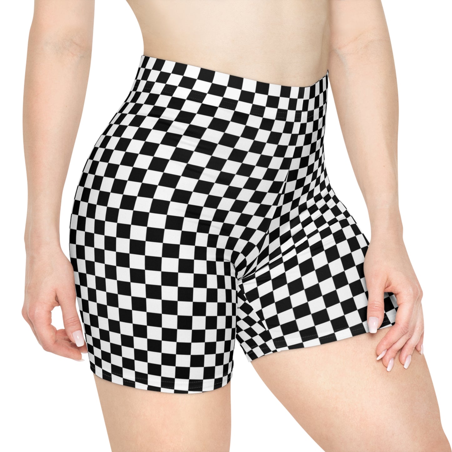 Women's B&W Checkered Biker Shorts