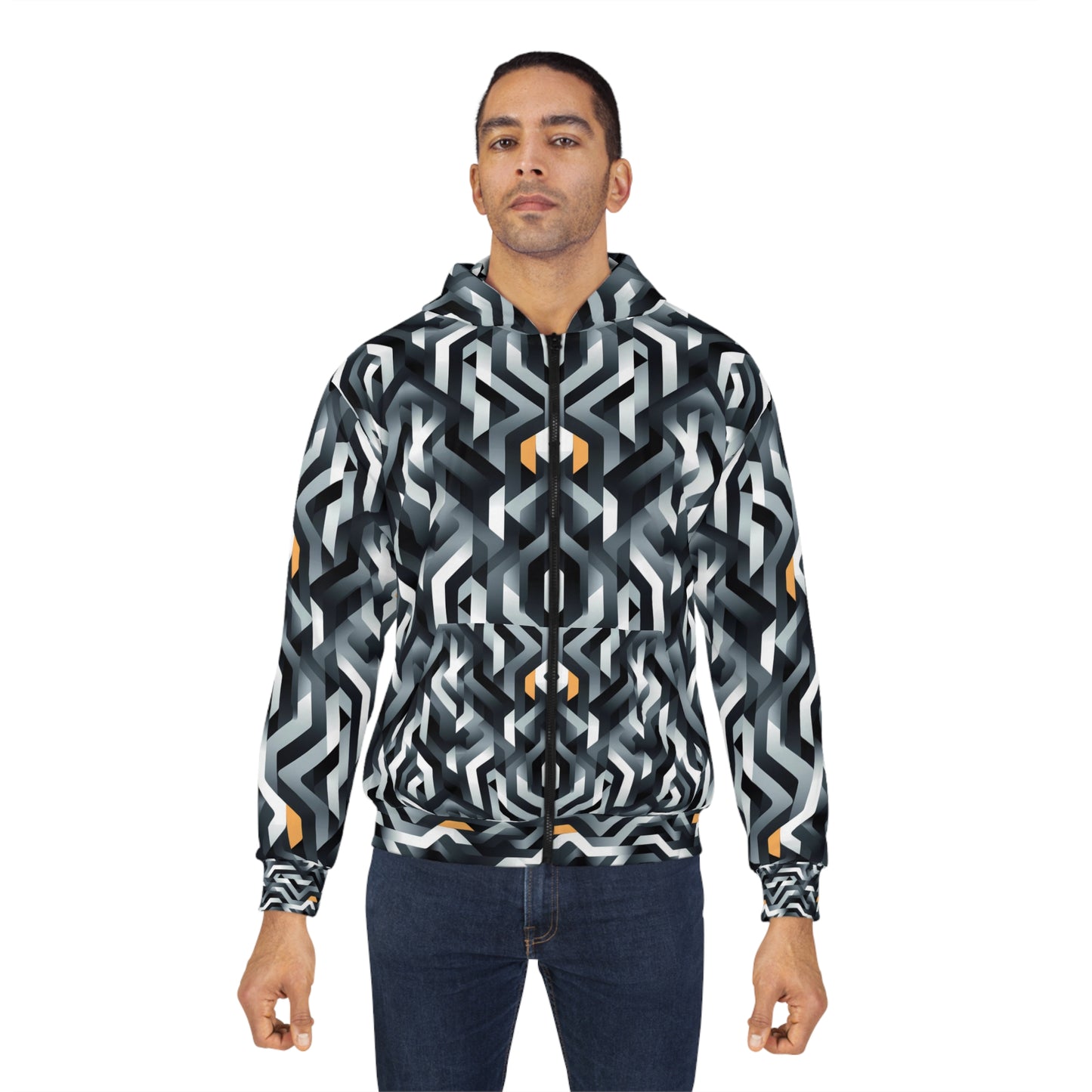 Unisex Geometric Pattern Zip Hoodie