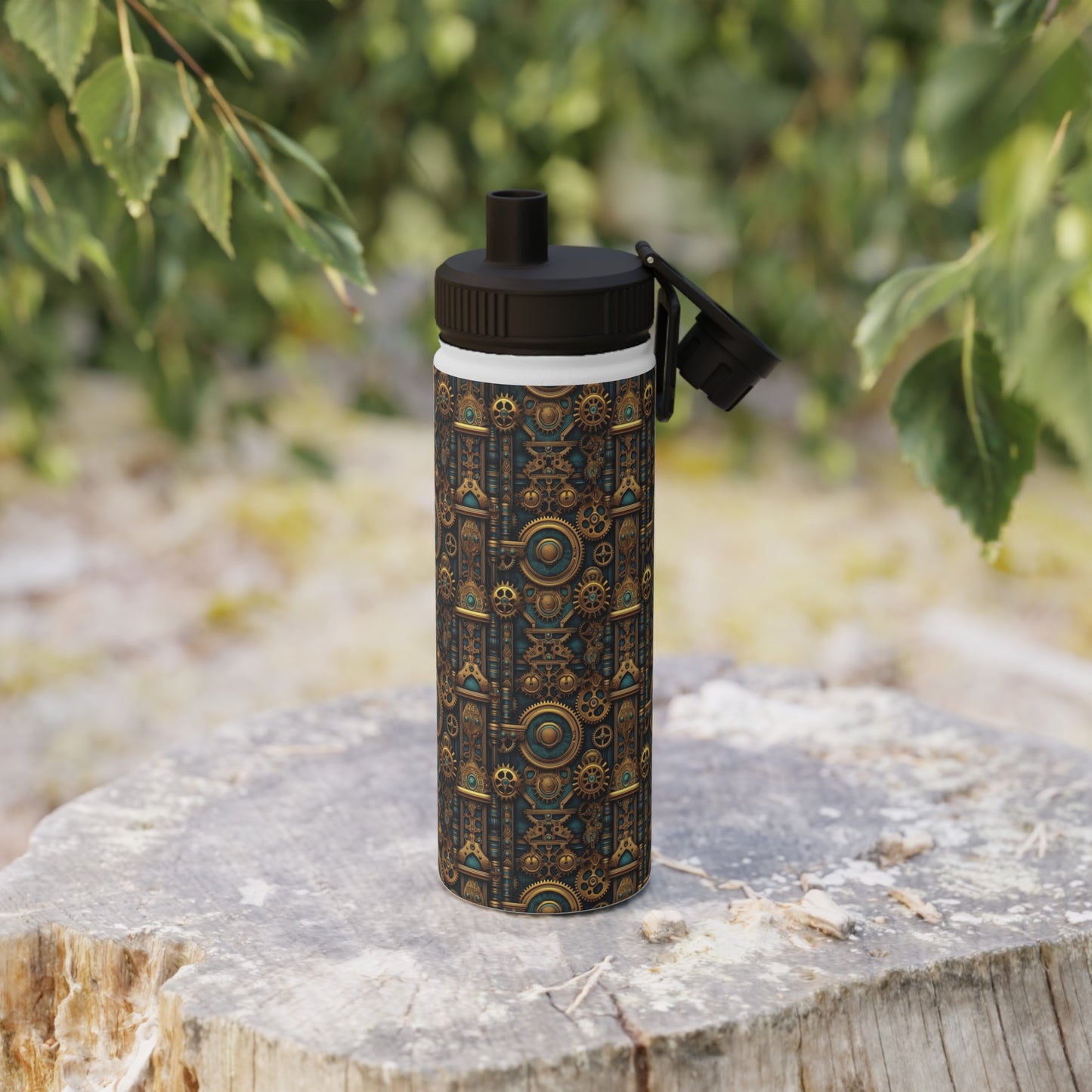 Steampunk Stainless Steel Water Bottle, Sports Lid