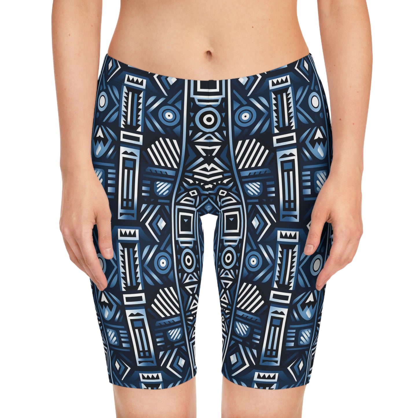 Women's Blue Tribal Pattern Bike Shorts