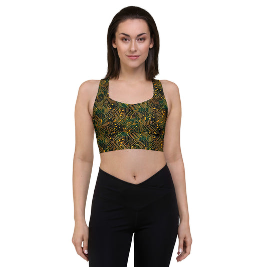 Longline Circuit Board Pattern Sports Bra