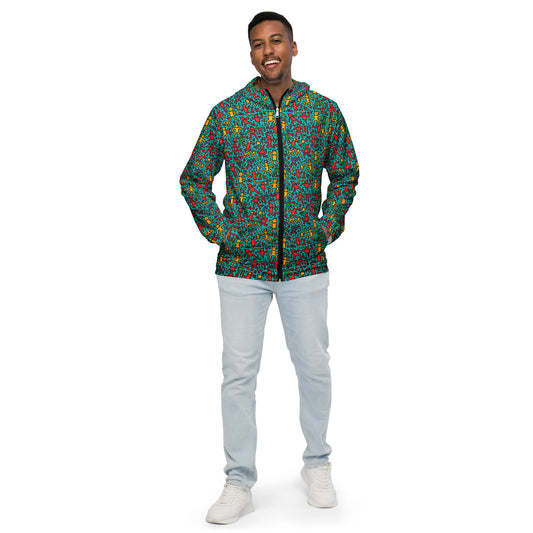 Men’s Teal Retro Graffiti Windbreaker