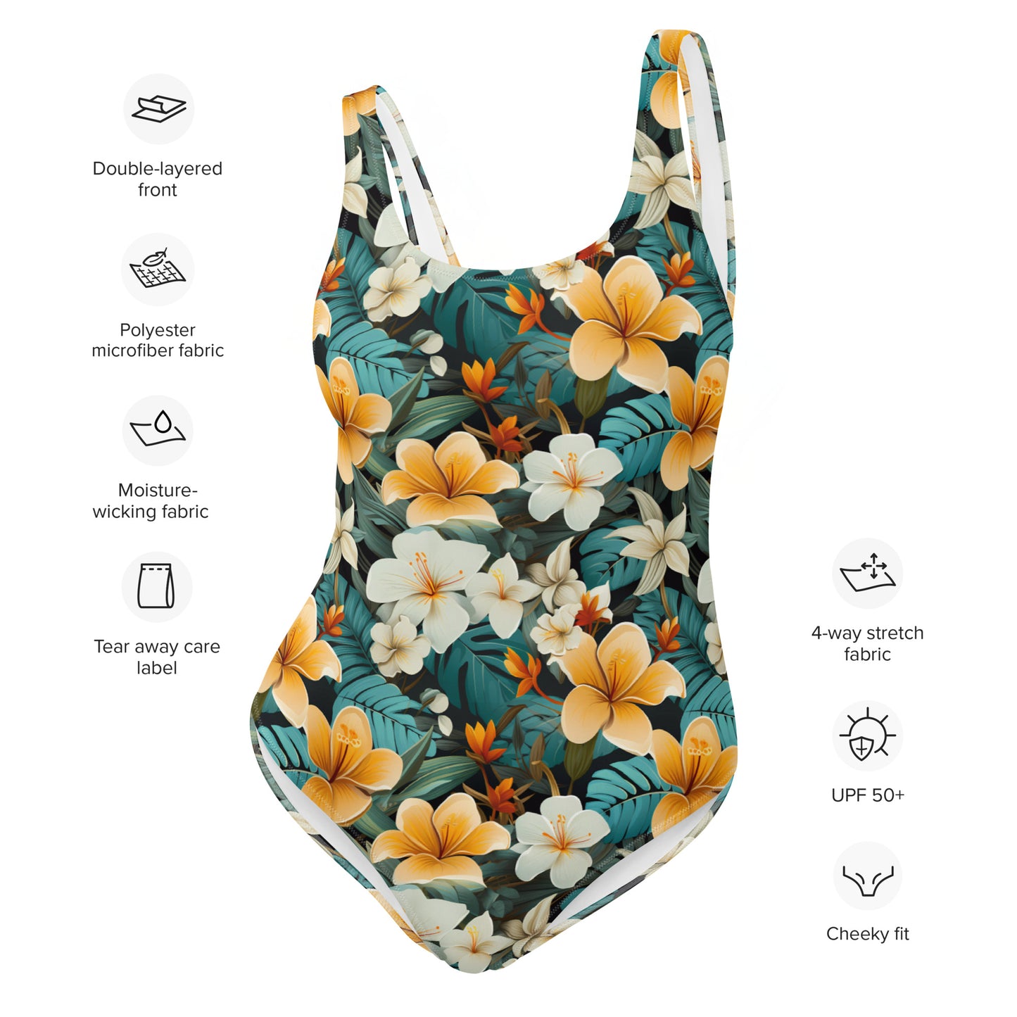 Hawaiian Style Yellow Plumeria One-Piece Swimsuit