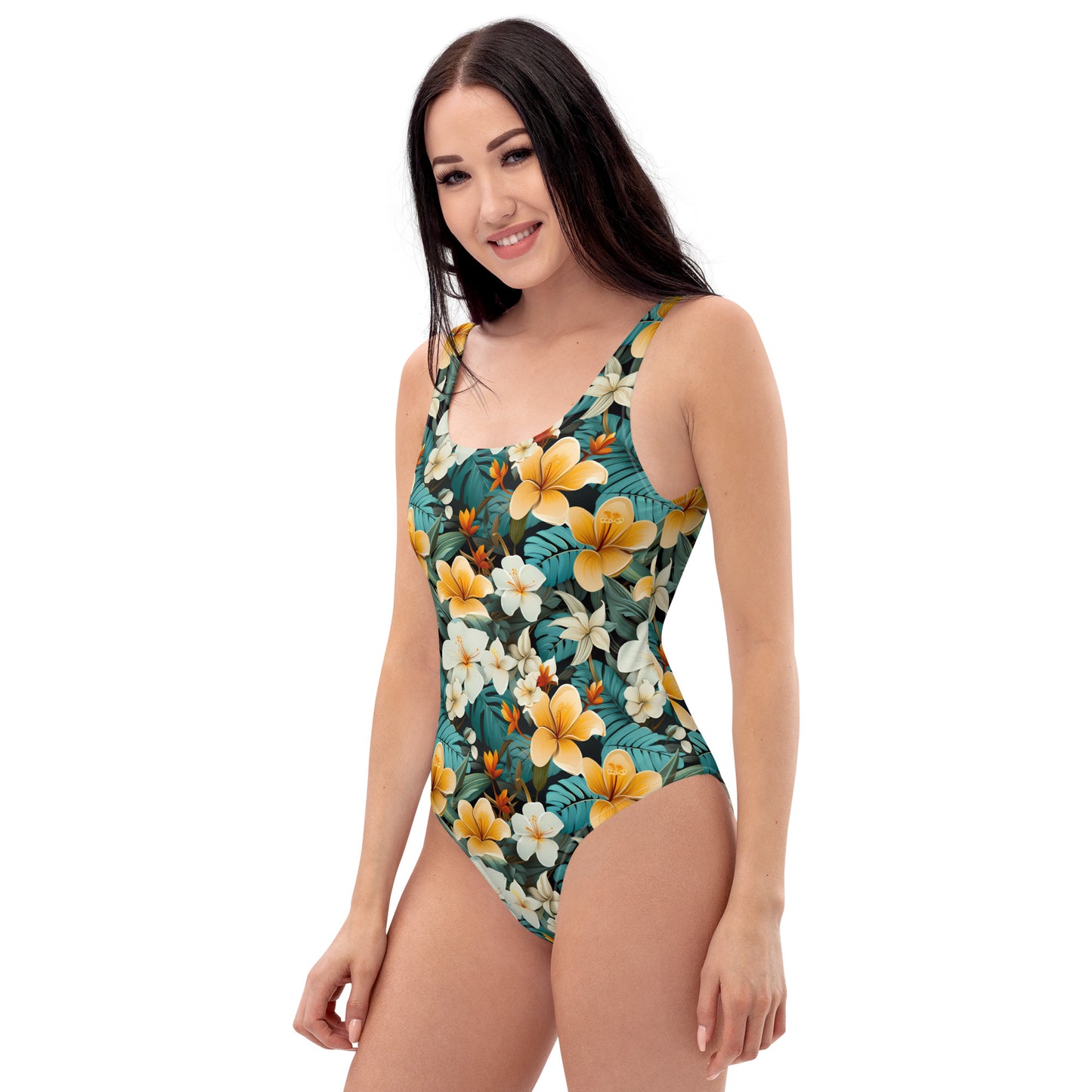 Hawaiian Style Yellow Plumeria One-Piece Swimsuit