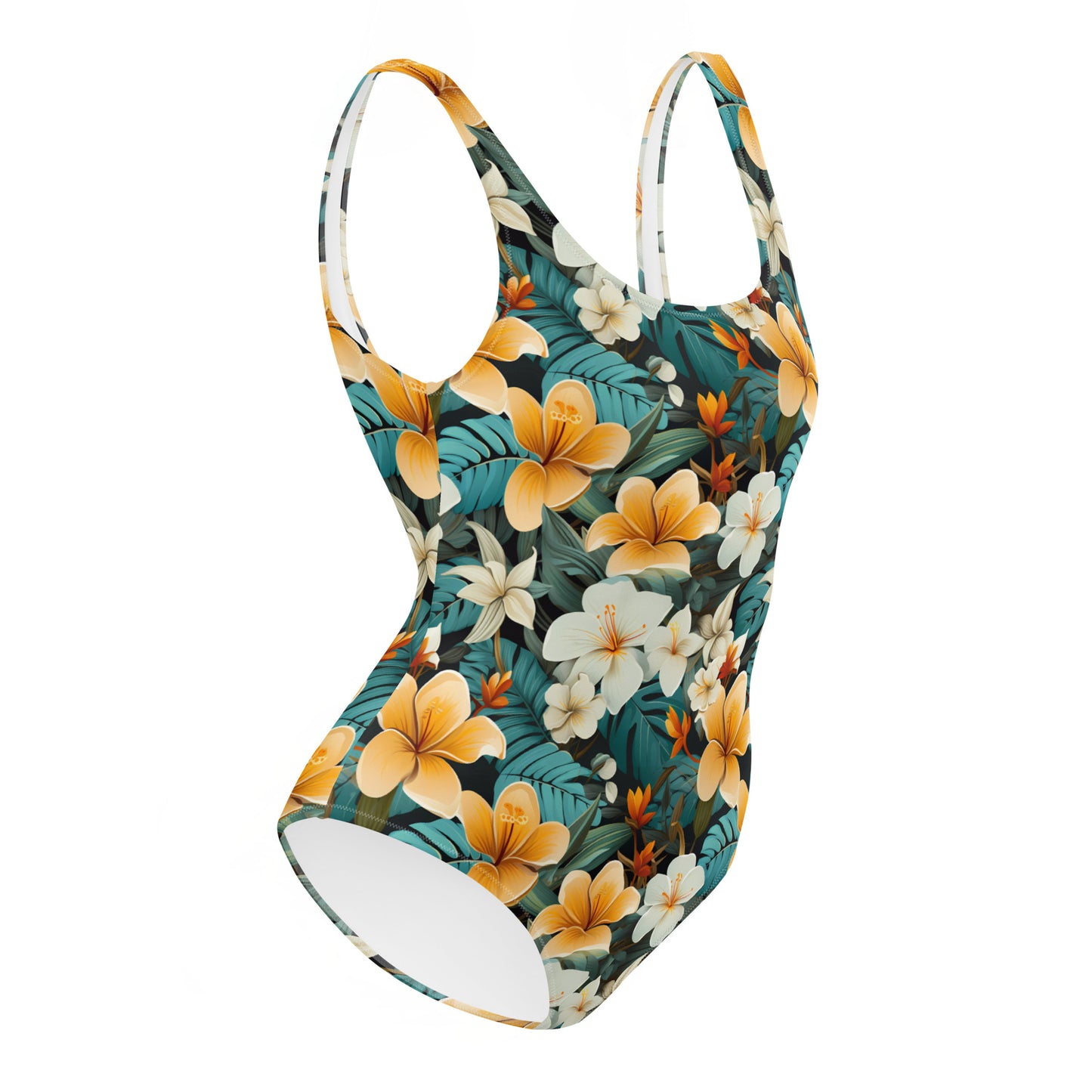 Hawaiian Style Yellow Plumeria One-Piece Swimsuit