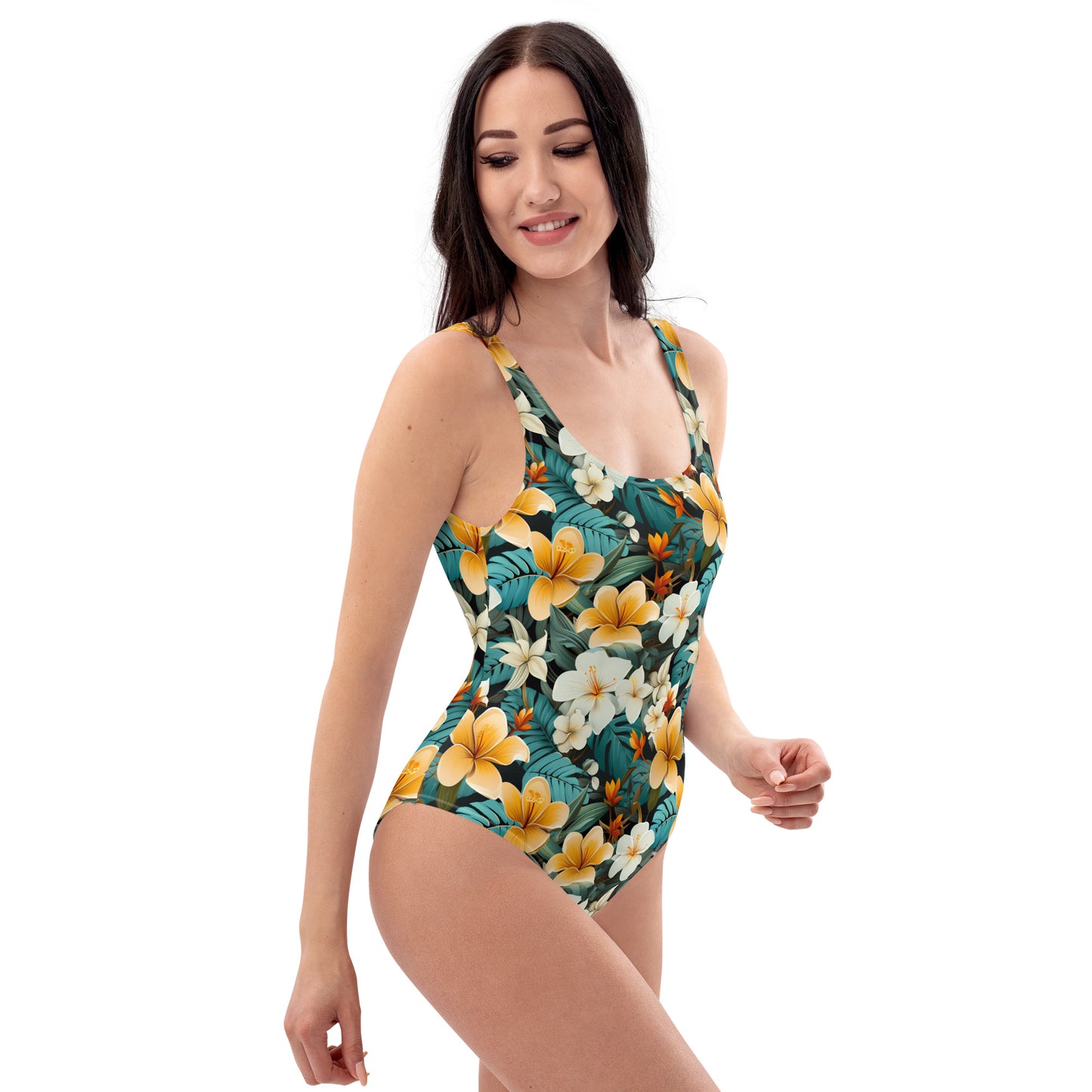 Hawaiian Style Yellow Plumeria One-Piece Swimsuit