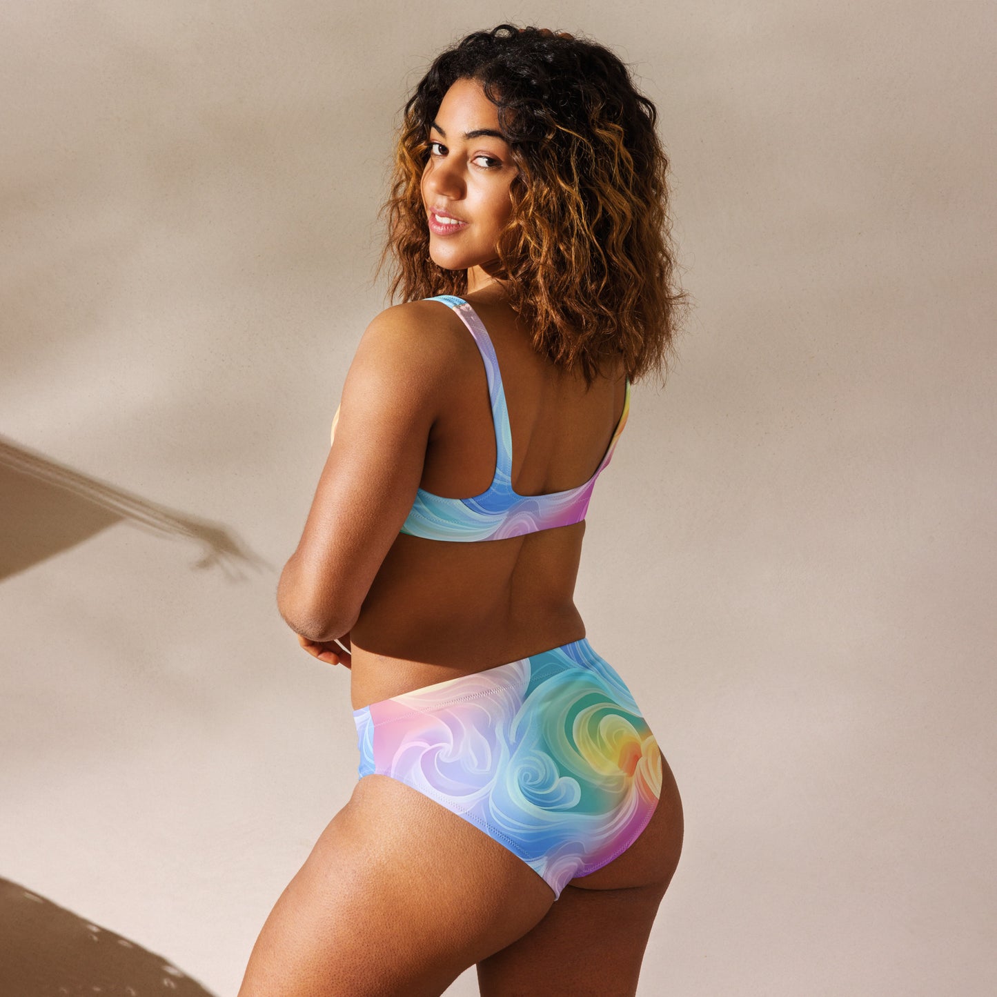 Rainbow Swirl Recycled high-waisted bikini