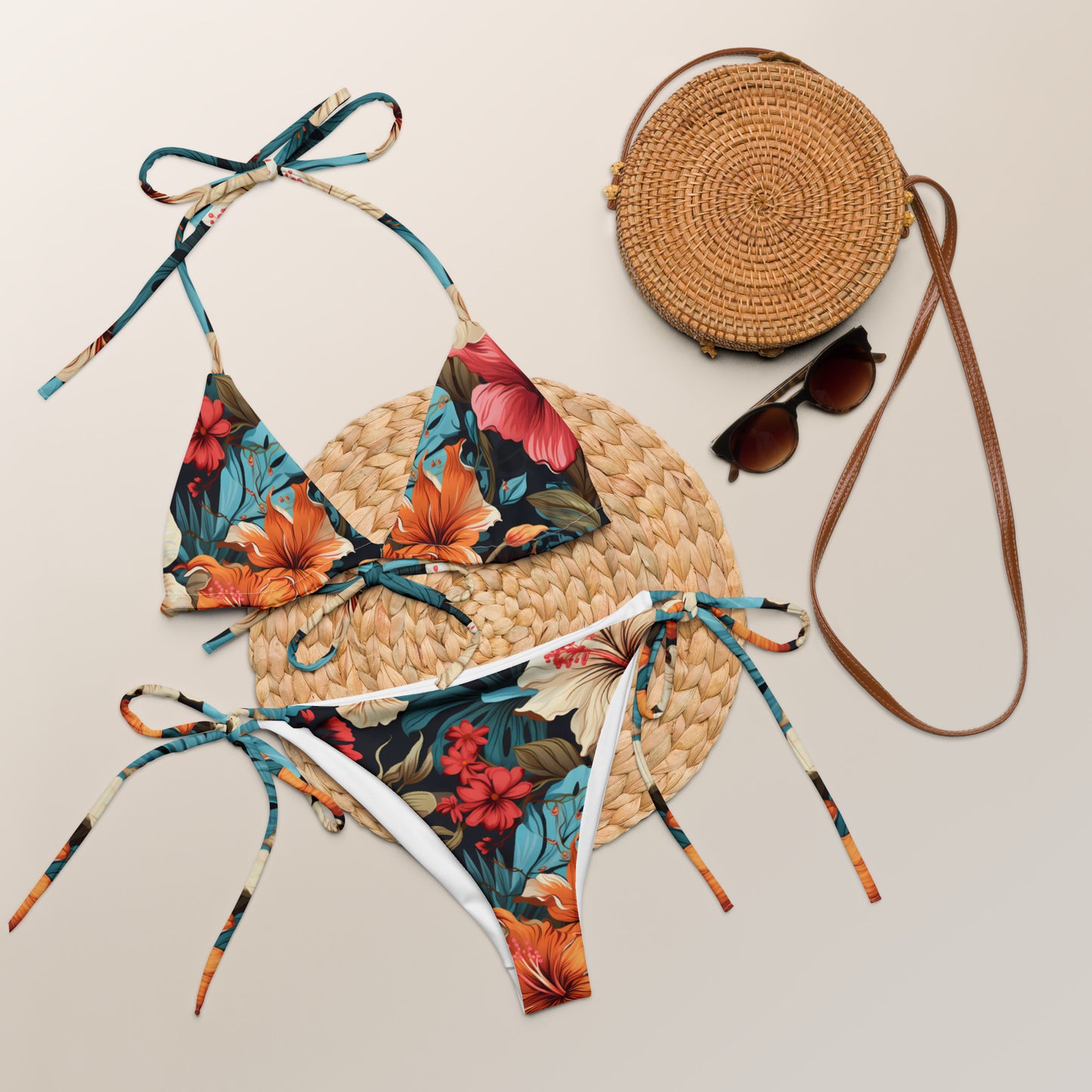 Hawaiian Style Mixed Floral Recycled String Bikini