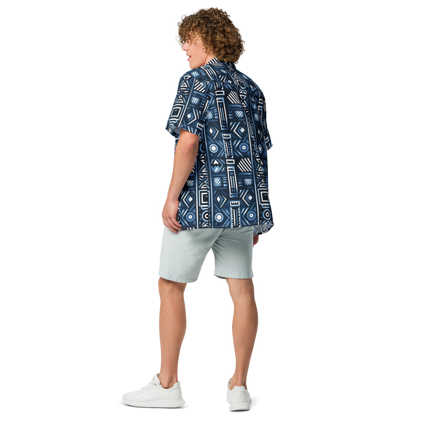 Unisex Blue Tribal Pattern button shirt