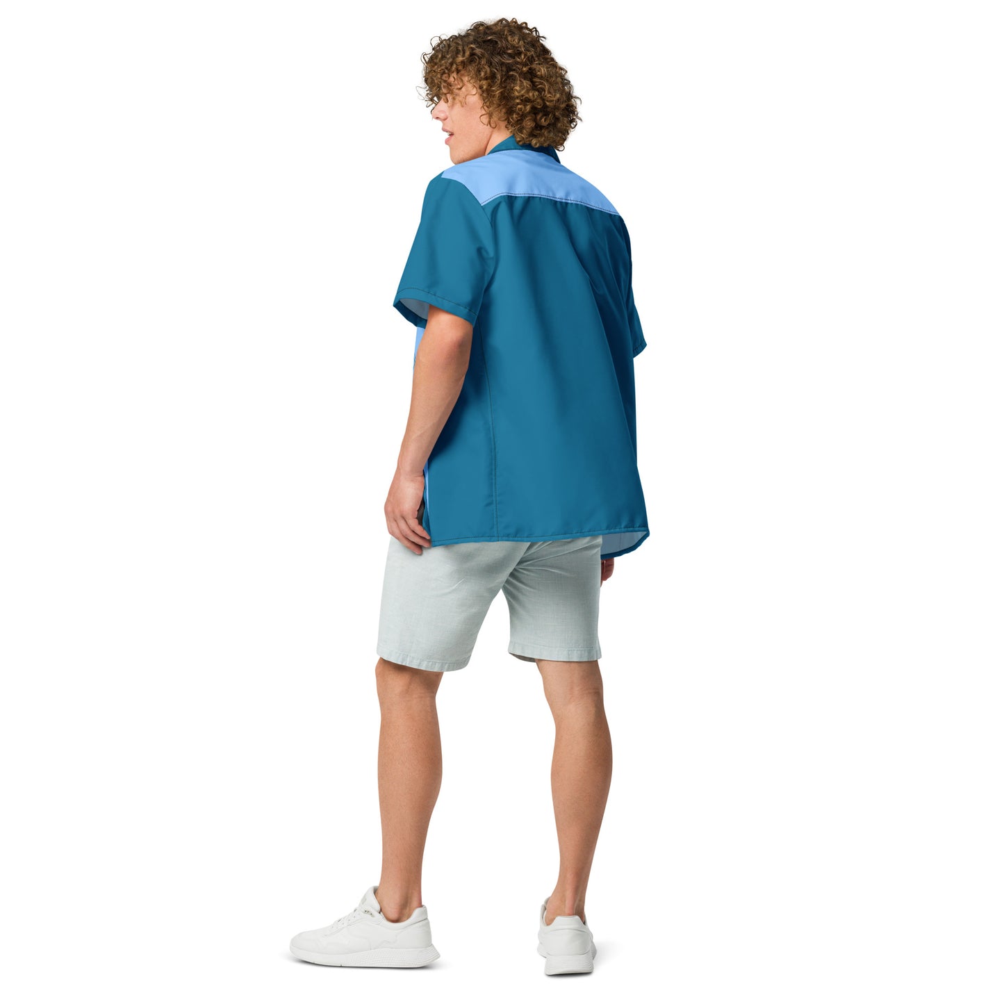 Two Tone Blue Vintage Style Unisex Bowling Shirt