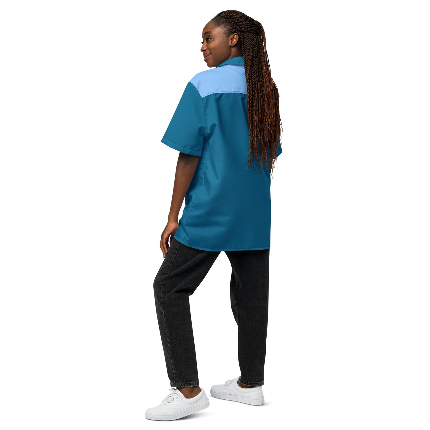 Two Tone Blue Vintage Style Unisex Bowling Shirt