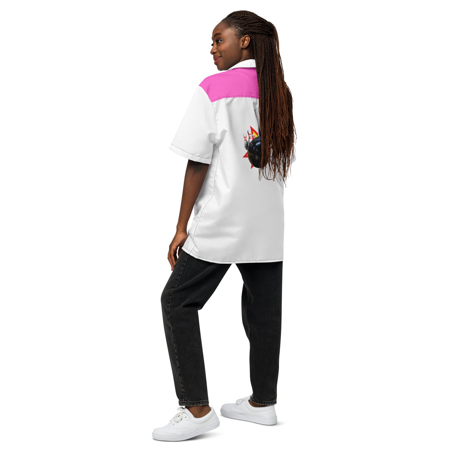 Pink & White Vintage Style Unisex Bowling Shirt