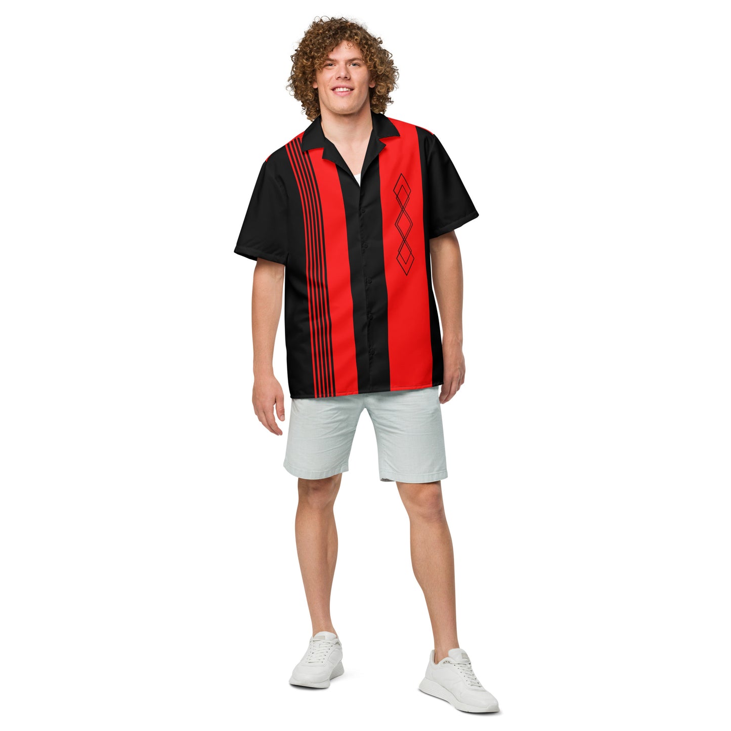 Red & Black Vintage Style Unisex Bowling Shirt