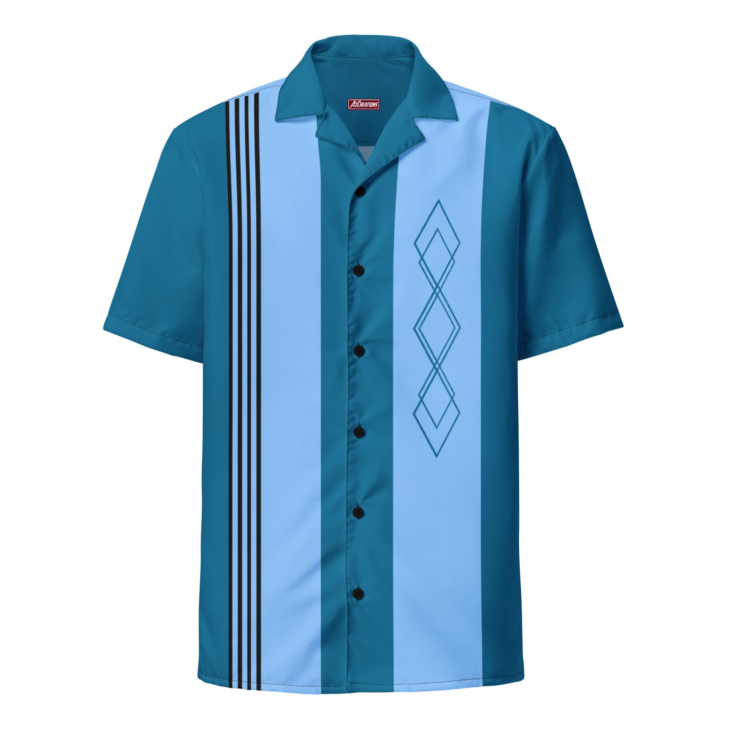 Two Tone Blue Vintage Style Unisex Bowling Shirt