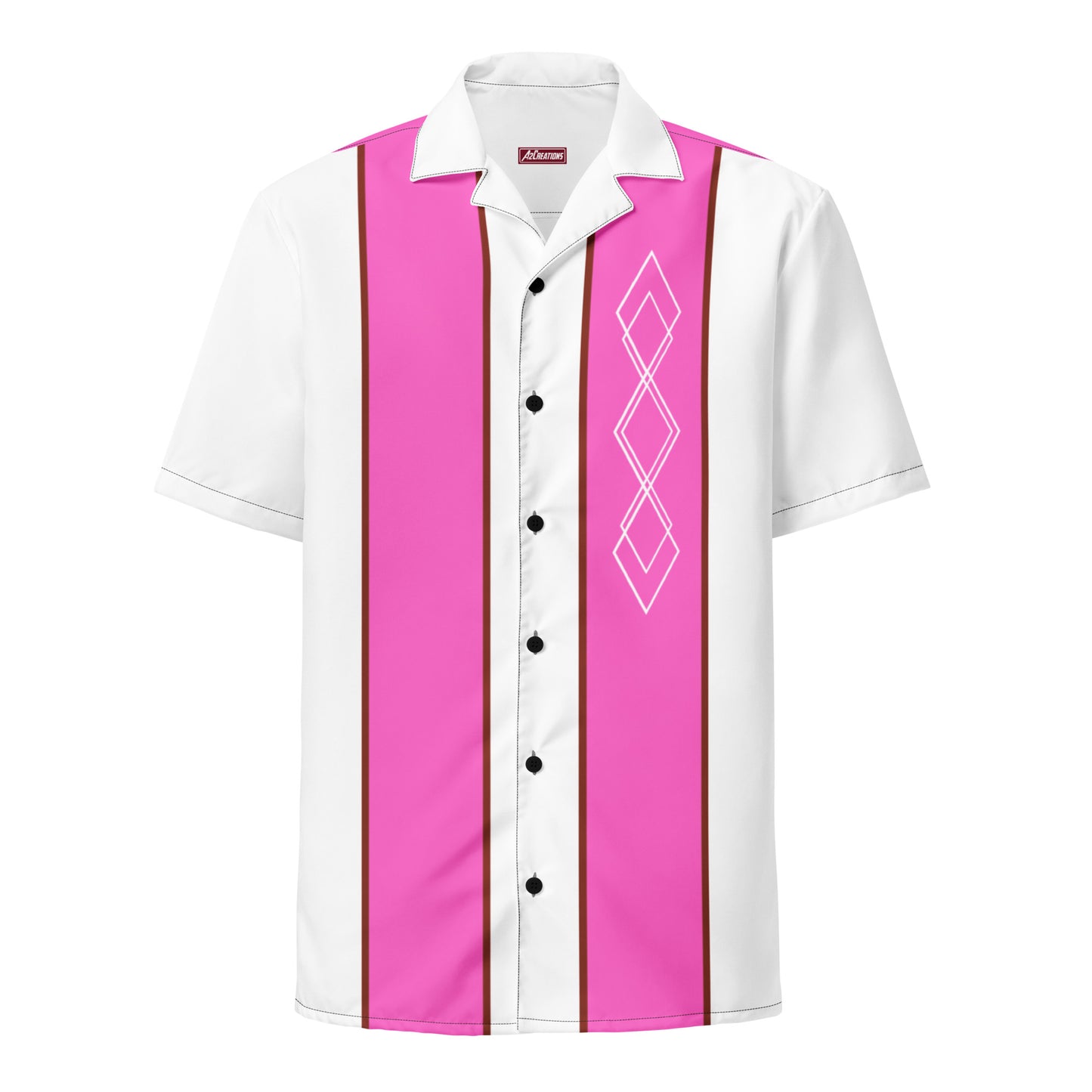 Pink & White Vintage Style Unisex Bowling Shirt