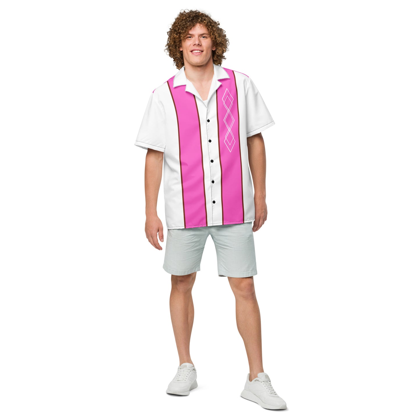 Pink & White Vintage Style Unisex Bowling Shirt