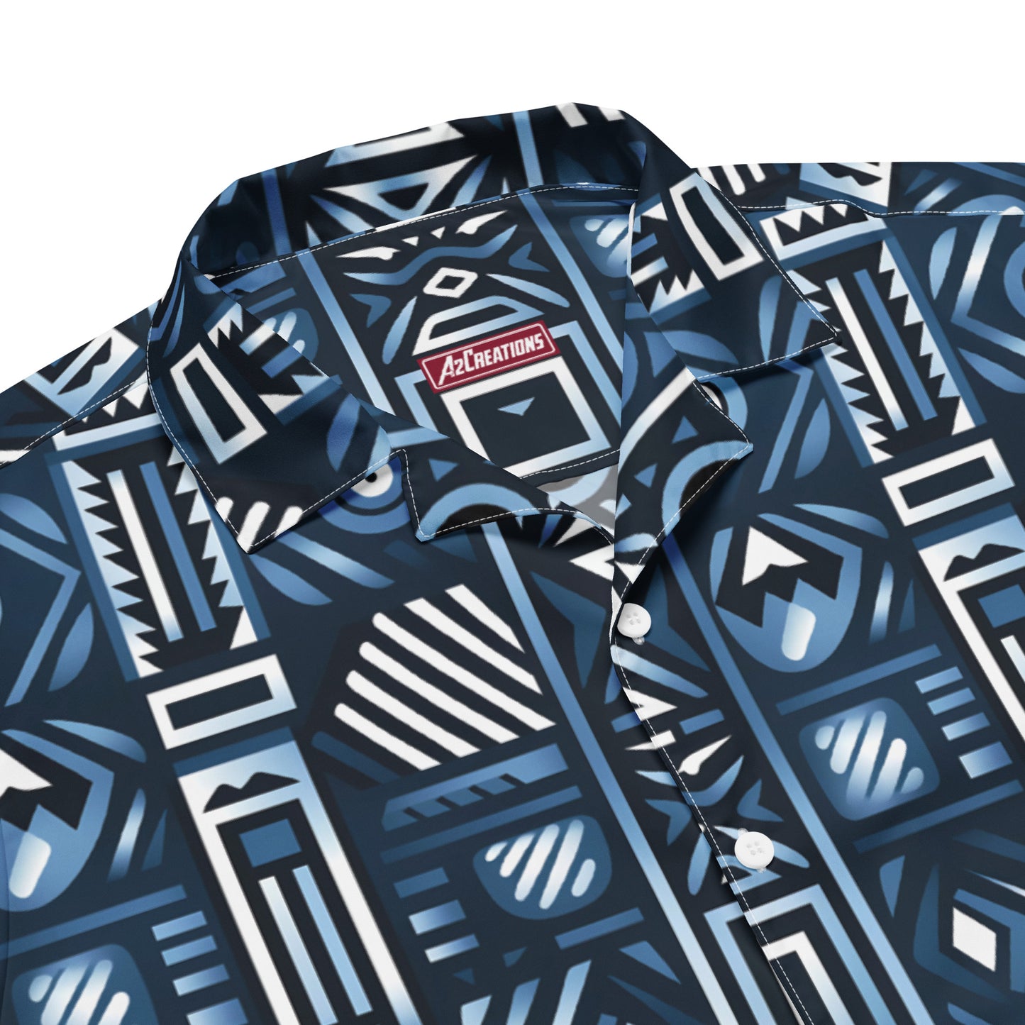 Unisex Blue Tribal Pattern button shirt