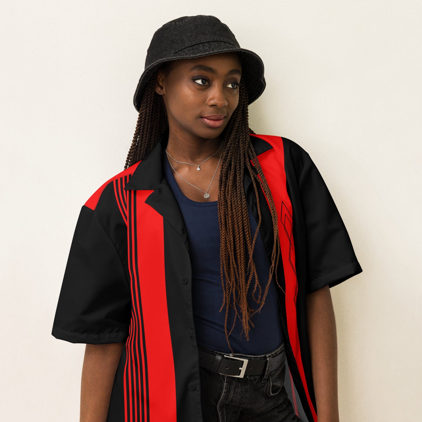 Red & Black Vintage Style Unisex Bowling Shirt