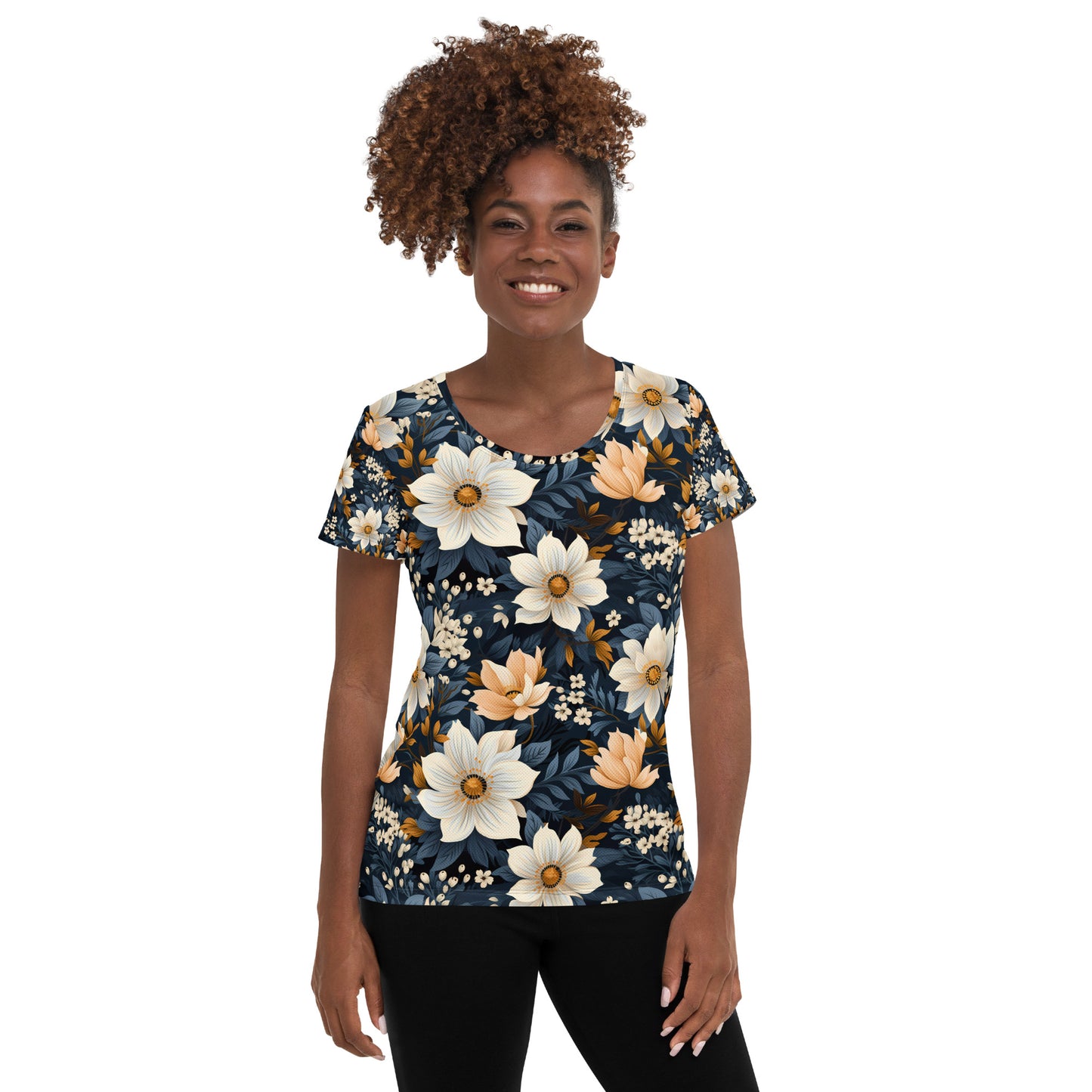 Women's Blue & White Floral Athletic T-shirt