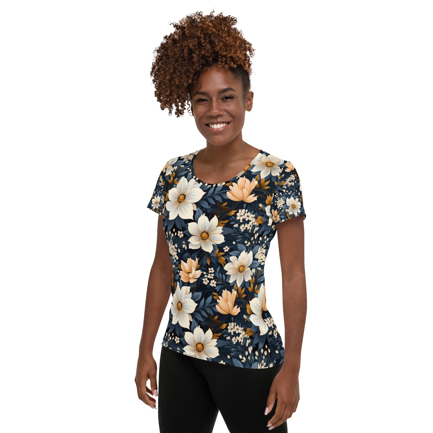 Women's Blue & White Floral Athletic T-shirt