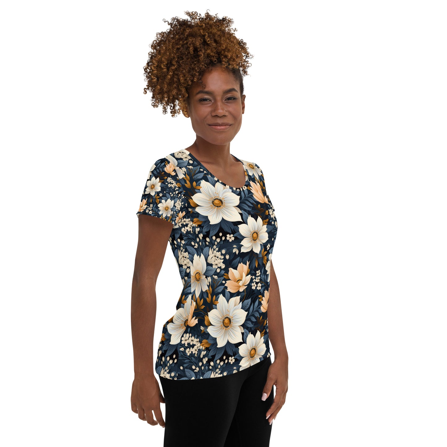 Women's Blue & White Floral Athletic T-shirt