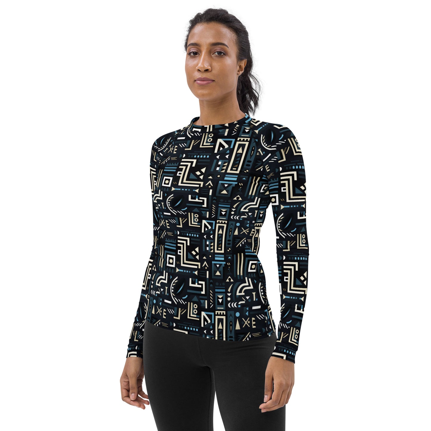 Women's Black Tribal Print Rash Guard