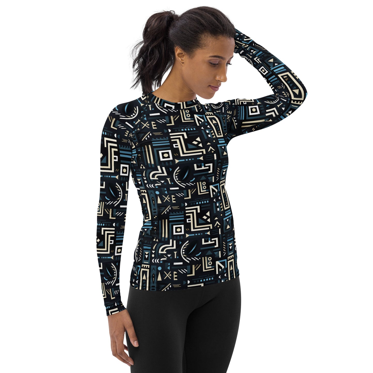 Women's Black Tribal Print Rash Guard