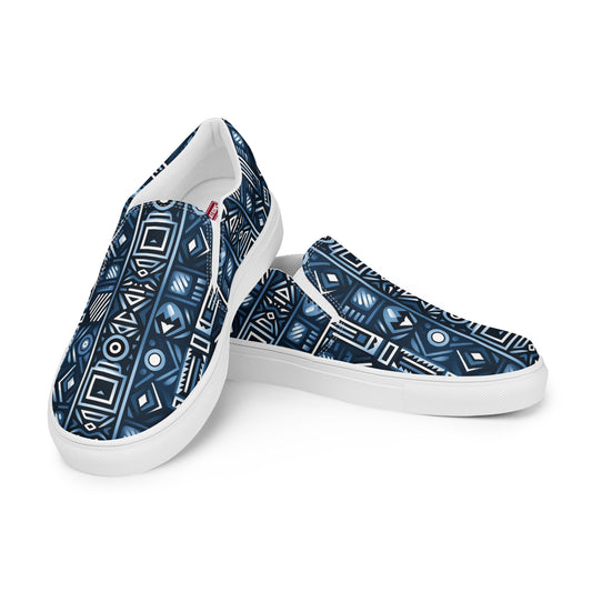 Men’s Blue Tribal Pattern slip-on canvas shoes