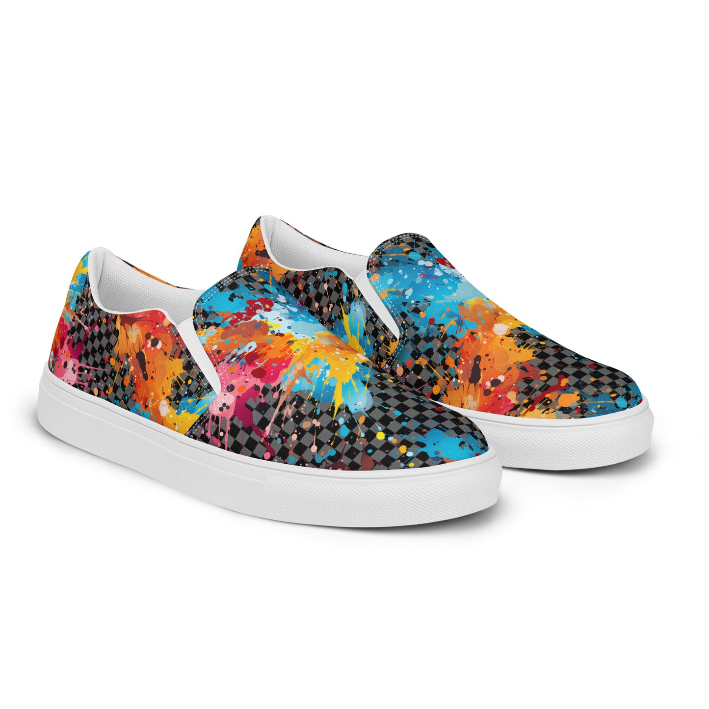 Men’s Paint Spattered Checks slip-on canvas shoes