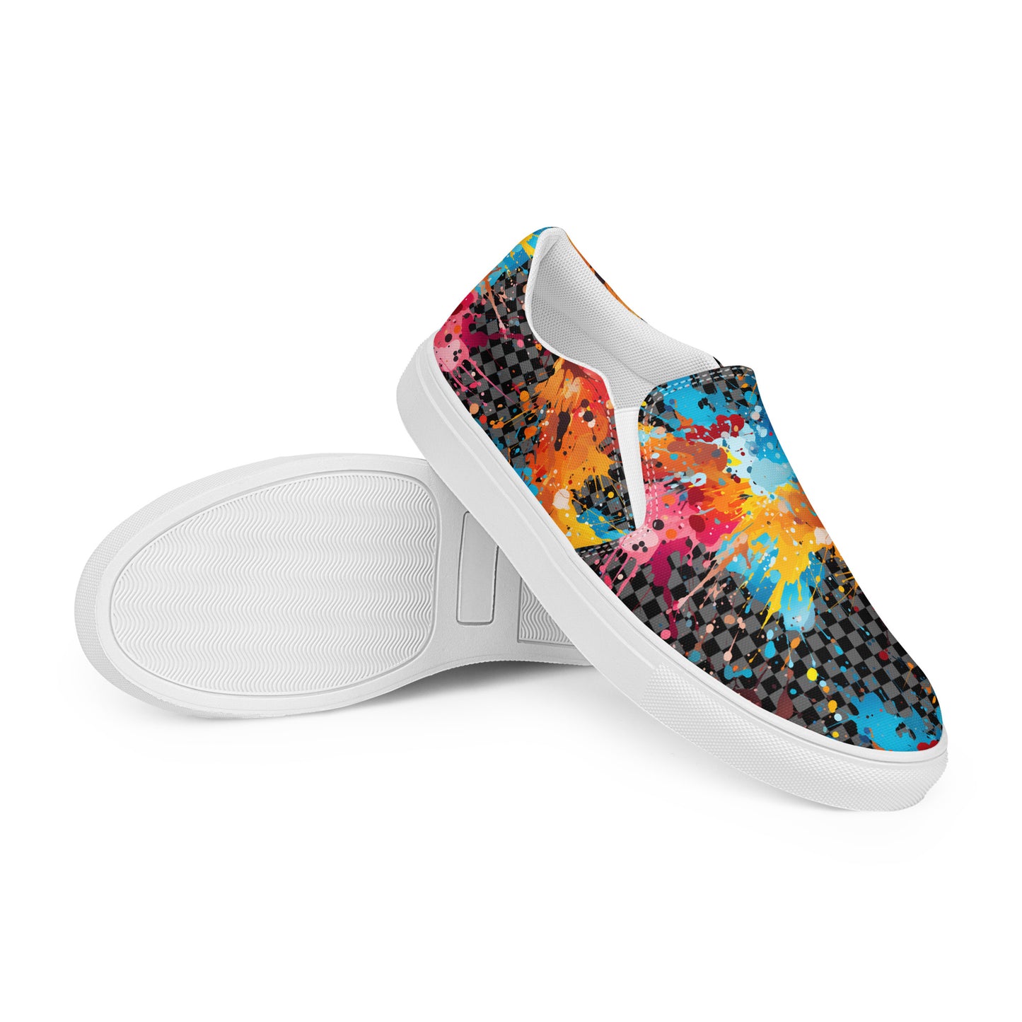 Men’s Paint Spattered Checks slip-on canvas shoes