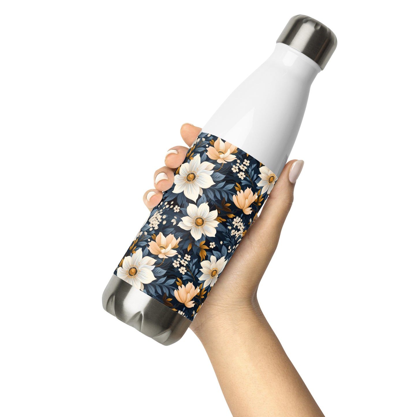 Blue & White Floral Pattern Stainless steel water bottle