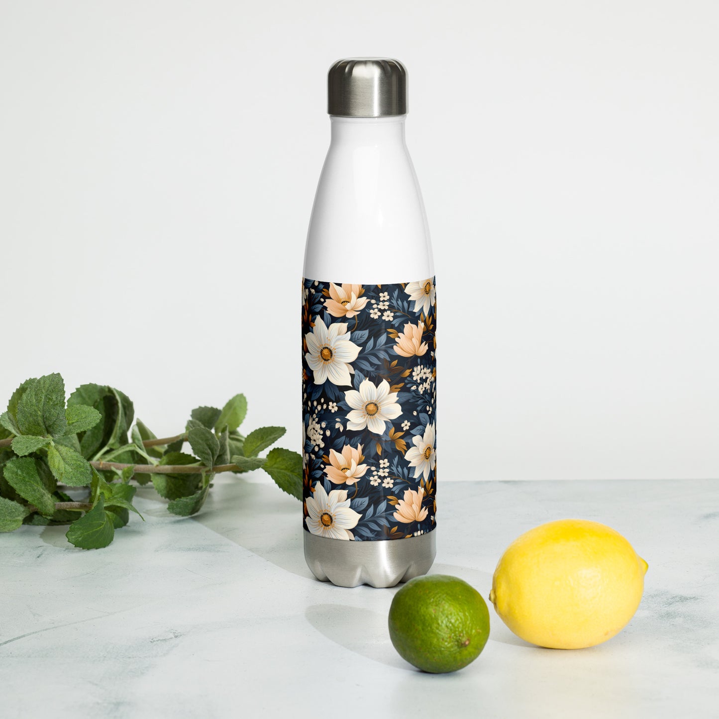 Blue & White Floral Pattern Stainless steel water bottle