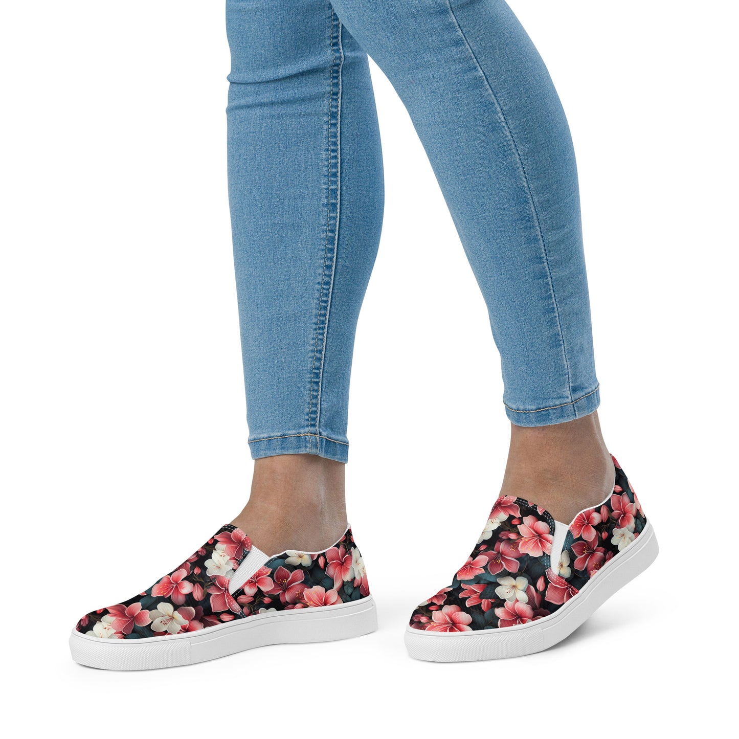 Women’s Pink Plumeria slip-on canvas shoes